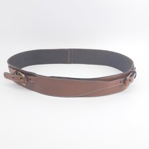 Land&#39;s Ends Wide Brown Leather Crossett Belt Fashion Dress Belt Size Large - $42.08