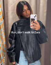 ZARA BNWT 2025. BLACK FAUX BIKER LEATHER JACKET ZIP. 4391/872/800 - $3,778.19 MXN