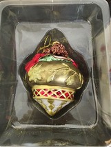 Fitz &amp; Floyd Pinecones Green Holly Gold Glitter Glass Ornament Josn Ball 19/1605 - $11.75