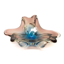 Vintage Hand Blow Murano Blue Multicolor Free Form Art Glass Candy Dish ... - £50.28 GBP