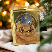 Nativity Brass Holographic Ornament Gold Tone Christmas Laser Cut Diorama Vtg - $14.84