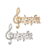 Elegant Crystal Music Note Brooch Pins  Gold  Silver - $39.70 CAD