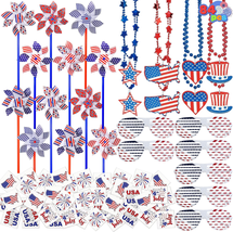 84 Pcs Patriotic Accessories of 12 Pinwheels, 12 Necklaces, 12 Shutter Shades Gl - £16.13 GBP