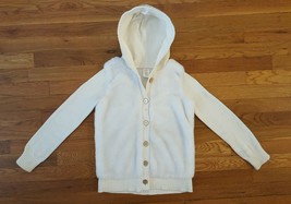 GYMBOREE Ivory Bone Fur Hooded Sweater Button Down Up Hoodie Hoody L Large 10 12 - $29.99