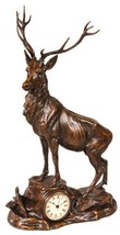 Figural Mantel Clock MOUNTAIN Lodge Royal Stag Deer Chocolate Brown Resin - $769.00