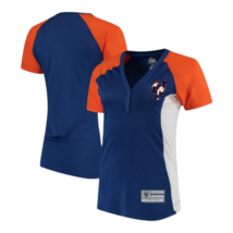 New York Mets Majestic Women&#39;s Rhinestone Henley V-Neck T-Shirt Blue Size 1X, 2X - £27.33 GBP