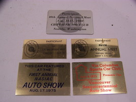 WALTER P CHRYSLER 300 CLUB VINTAGE CAR SHOW DASH PLAQUES COLUMBIA SPORTS... - $35.98