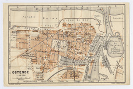 1910 Antique City Map Of Ostend Ostende / West Flanders Belgium - £14.61 GBP