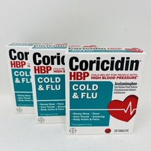 3 x Coricidin HBP Cold Flu Tablet Decongestant Free Hypertensive 20 Ct Exp 1/25 - £17.84 GBP