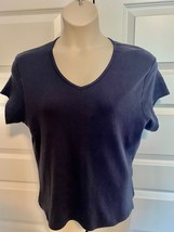 Hanes Silver 2X V Neck Fine Ribbed Soft Cotton Tee Shirt Navy - $11.88