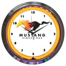 Ford Mustang Since 1964 Orange Neon Clock 15&quot;x15&quot; - $85.99