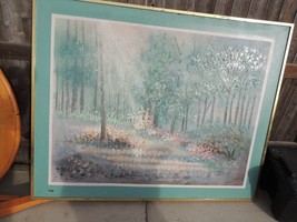 Large K. Anitte Original Painting Gold Frame 48x60.5 Forest Setting LOCAL PICKUP - $19.58