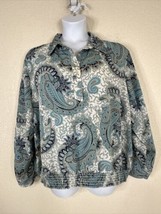 Alfred Dunner Womens Plus Size 26W (3X) Blue Paisley Smocked Top Long Sleeve - £14.36 GBP