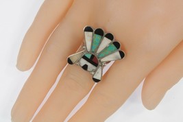 Zuni Sunface Inlay Sterling Silver Ring SZ: 7.50 - £78.02 GBP