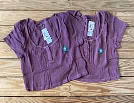 Lot Of 2 aeropostale NWT $29.95 Women’s 1/2 Snap crop shirt size L mauve s4 - £15.81 GBP