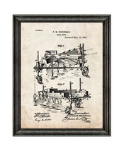 Gang Plow Patent Print Old Look with Black Wood Frame - £19.87 GBP+
