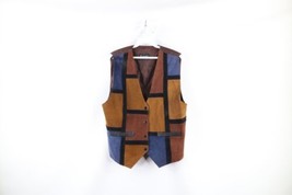 Vtg 70s Streetwear Womens Large Western Color Block Suede Leather Vest J... - £38.88 GBP