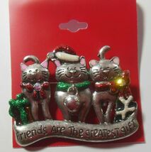 Vintage Table &amp; Tower Christmas Enamel Rhinestone Brooch Cats - $13.85