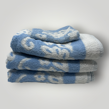 Fieldcrest Cotton Blend Towel Sculpted Floral Blue White Bath Set of 4 Bath - £34.80 GBP