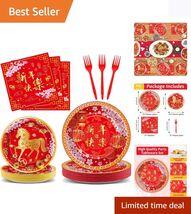 Complete 96 Pcs Party Pack - Chinese New  Tableware Set Serves 24 Guests - $39.55
