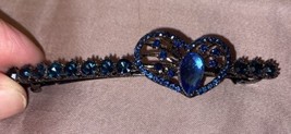 Vintage Hair Barrette 3” Long Heart With Blue Stones - $6.65