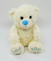 11&quot; Woody Toys Cream Bear Super Soft Sitting Furry Plush Toy Blue Nose Feet B306 - £10.15 GBP