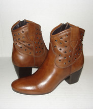 Sesto Meucci Women&#39;s Italian Funny Dark Tan Leather Western Ankle Boots 7 M New - £47.40 GBP
