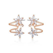Crystal & 18K Rose Gold-Plated Double Flower Stud Earrings - £11.79 GBP