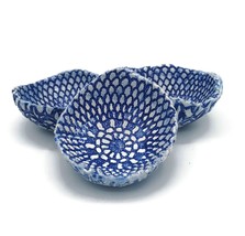 Set Of 3 Small Handmade Ceramic Bowls, Blue Artisan Textured Portugal Po... - £58.72 GBP