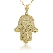 10K Solid Gold All Seeing Eye Hamsa Pendant Necklace - £200.60 GBP+