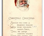 Santa Claus Smoking Pipe Christmas Greetings Poem 1921 DB Postcard P25 - $7.87