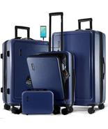 4-Piece Navy Nested Hard Spinner Luggage Set with Carry-On, USB Port, TS... - $358.76