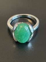 Green Jade Stone S925 Silver Plated Woman Men Ring Jade Jewelry - $15.00