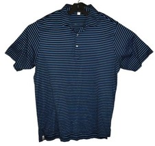 Peter Millar Men&#39;s Large Golf Polo Shirt Black &amp; Blue Stripes Short Sleeve - £14.71 GBP