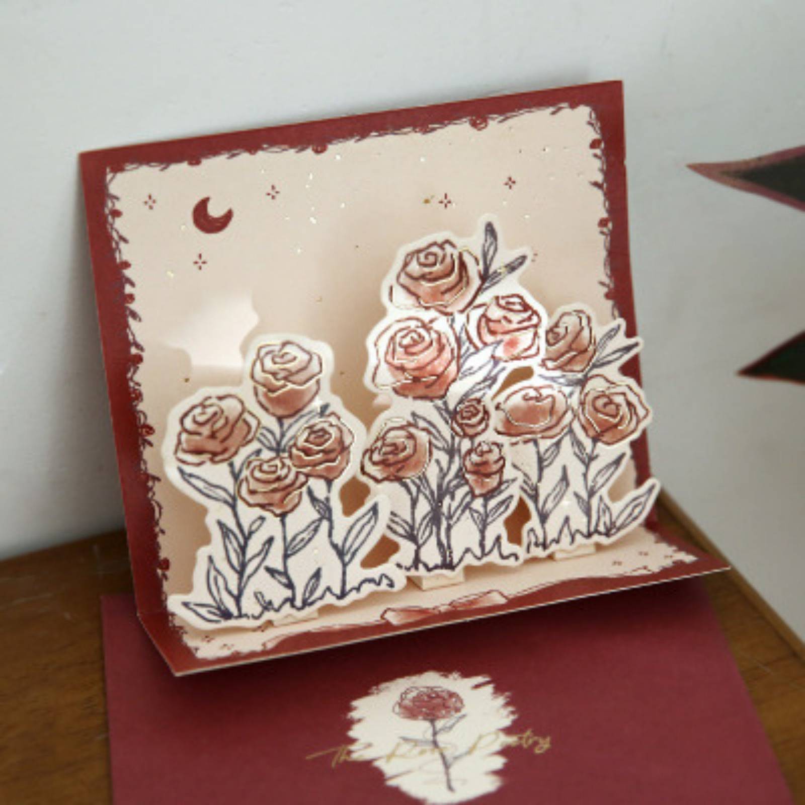 Blessing card ins rose flowers new year christmas birthday gift 3D - $17.95