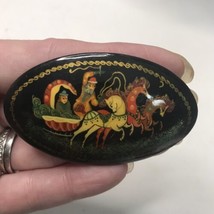 Vintage Russian Enamel Lacquer Brooch Signed - $16.83
