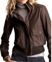 Women&#39;s Leather Jacket, Women&#39;s Brown Bomber Leather Jacket, Women Biker Jacket - £115.47 GBP
