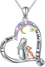 S925 Sterling Silver Mother and Daughter Moon and Star Love Heart Pendant Neckla - £35.27 GBP