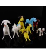 Vintage tiny glass dogs - miniature animal blown glass figurines - 9 dog... - £43.45 GBP