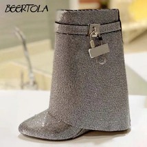 Womens Luxury Rhinestone Wedge Heel Ankle Boots - $196.54