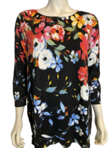 NWT Joseph A Black Floral 3/4 Sleeve Round Neck Sweater Size 1X - £34.16 GBP