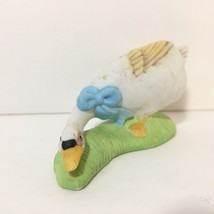 Goose  Swan Bird Figurine Porcelain White Blue Bow Hand Painted Nursery Decor - £14.18 GBP