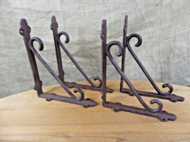 4 Cast Iron Brackets Braces Shelf Bracket RUSTIC Corbels Braces W/ Plant... - $41.99