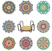 8pcs 5D Diamond Painting Art Coasters Medallion Mandala Coasters DIY Sha... - $13.99