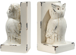 A&amp;B Home White Wood Look Ceramic Owl Bookends - £38.77 GBP