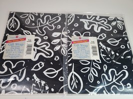 American Greetings Wrapping Paper Gift Wrap 2 Sheets Black &amp; White LEAVES NOS - £11.55 GBP