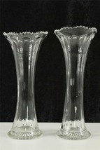 Vintage Lot EAPG 1950s Glass Flower Vases 10.25&quot; Tall Sawtooth Edge Panel Sides - £13.96 GBP