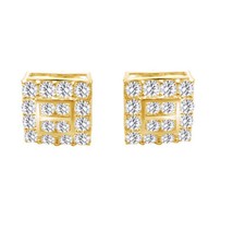 Round Simulated Diamond Square Stud Earrings 14K Yellow Gold Plated 925 ... - £68.19 GBP