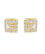 Round Simulated Diamond Square Stud Earrings 14K Yellow Gold Plated 925 ... - $85.31