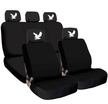 New Black Flat Cloth Car Seat Cover and Eagle design Headrest Cover For MERCEDES - $36.07